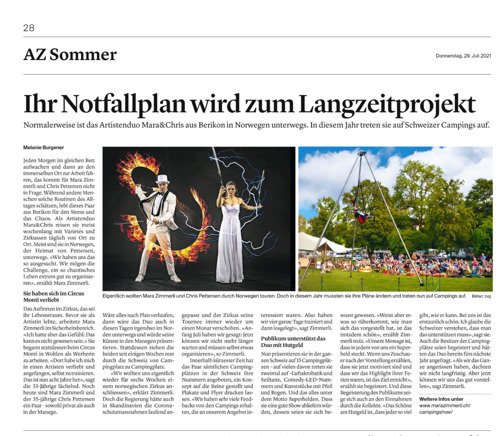 AZ Sommer Schweizer Campings, zeitungs artikel